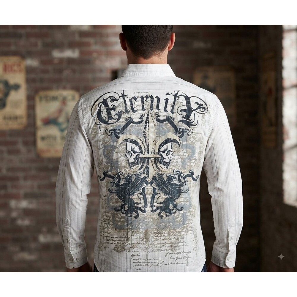 Eighty Eight Men’s Medium Eternité Graphic Shirt Pinstripe Lion Crest Y2K Skater
